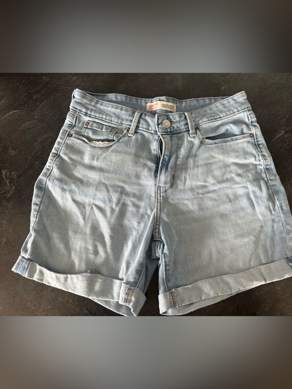 Women's Light Blue Denim Roll-Cuff Jean Shorts